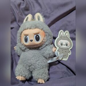 100% guaranteed authentic Labubu Gray Plush Bunny Costume Toy